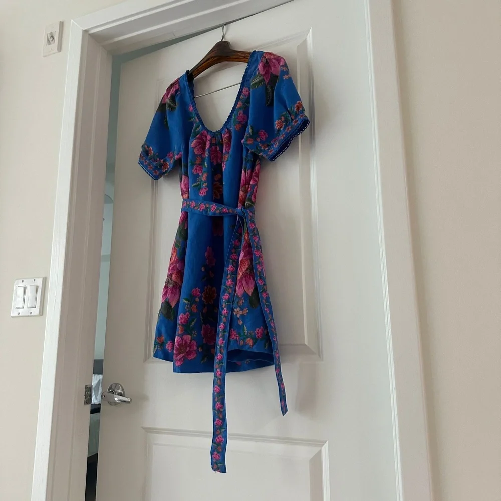 Farm Rio Blue Summer Fruit Scarf Mini Dress - Picture 5 of 7